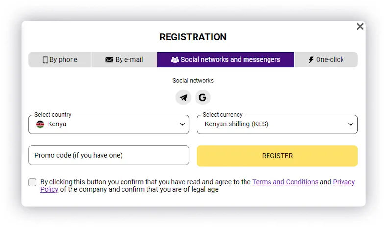 Helabet Social Networks and Messengers Registration Screenshot